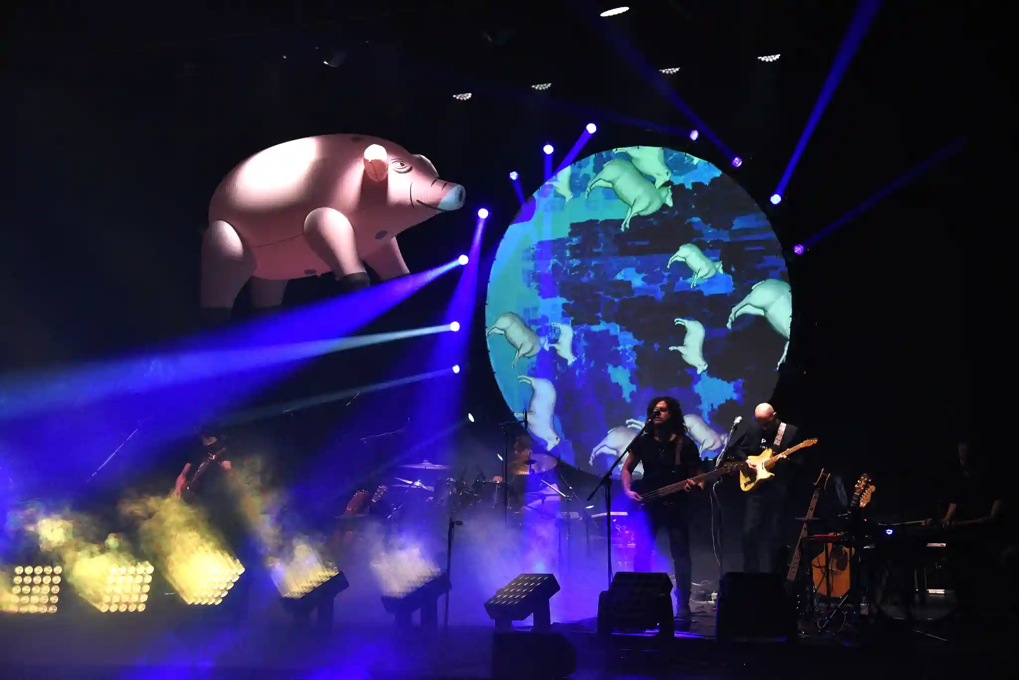 Gonfiabile pig e luci nello show Pink Floyd Immersion